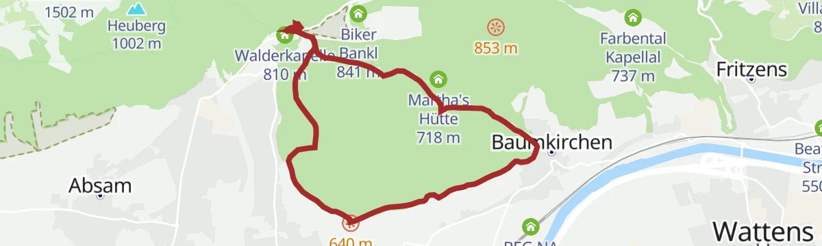 Route map: Baumkirchner Tal leichte Wanderung zwischen Mils und Baumkirchen, Tirol